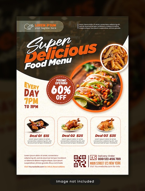 Super lekker eten menu flyer ontwerpsjabloon