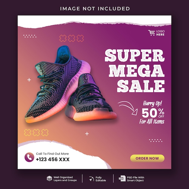 Super mega sale social media promotion banner template