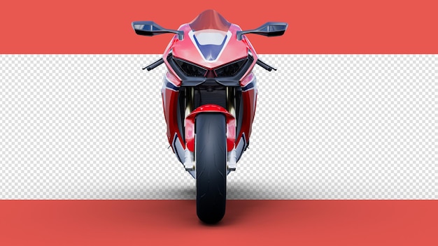 PSD super mocny motocykl w renderowaniu 3d z projektowanym cieniem w kolorze czerwonym, widząc od przodu