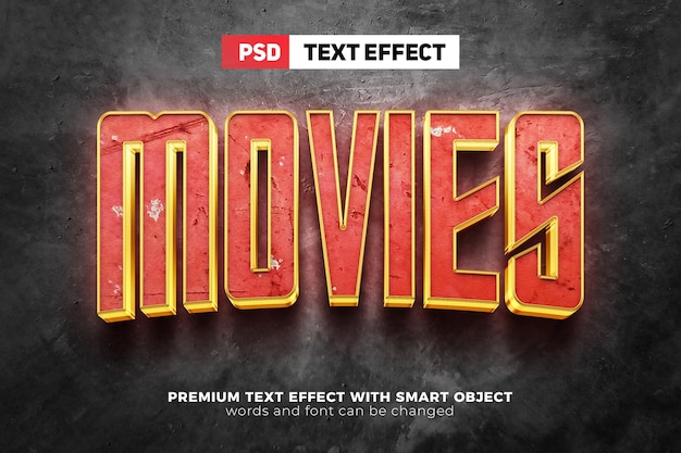 Super movies red luxury grunge 3d editable text effect