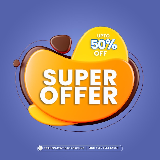 Super offer 50 off 3d promotion banner with editable text