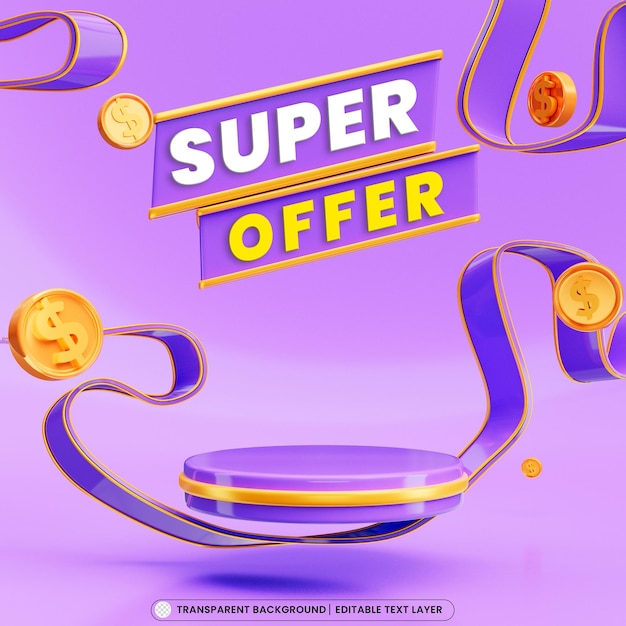 PSD super offer discount 3d render sale banner