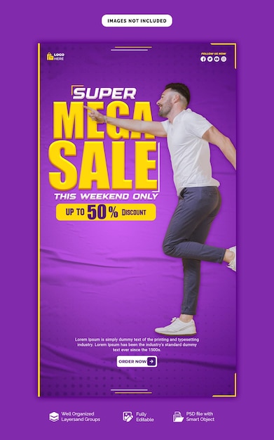 Super offer and mega sale facebook and instagram stories post template