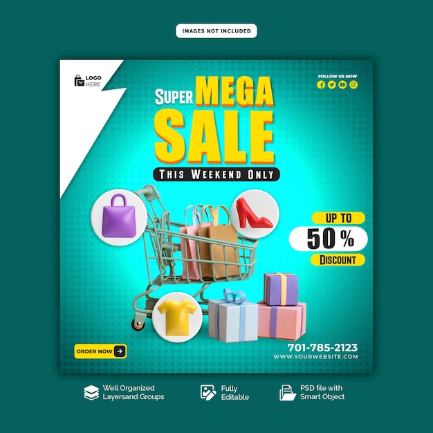 Super offer and mega sale social media banner or Instagram post template