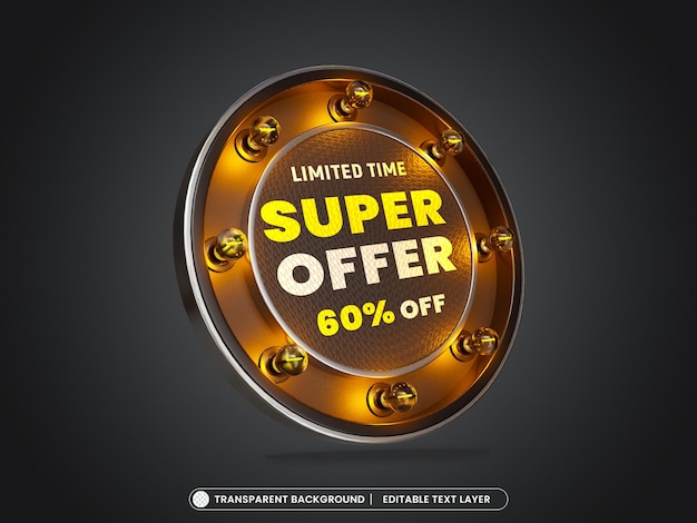 PSD super offer retro frame 3d banner with editable text for promotion