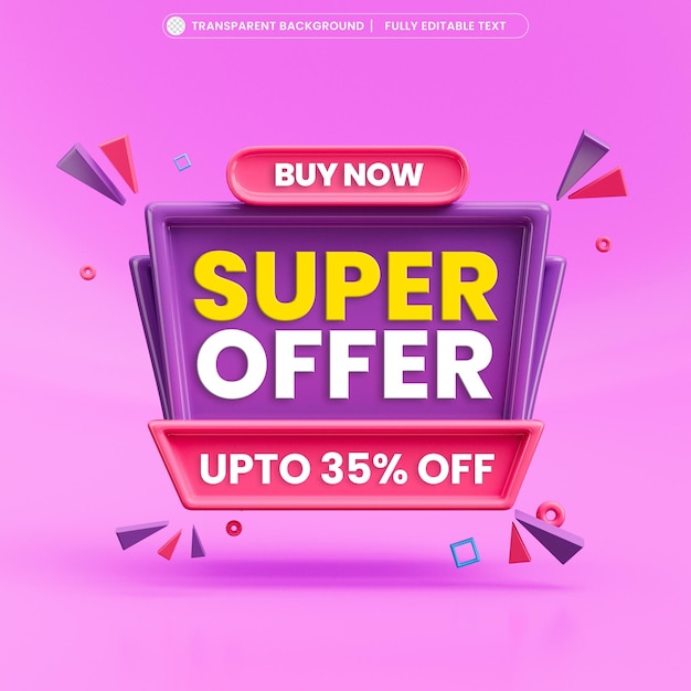 PSD super offer template with editable text 3d banner