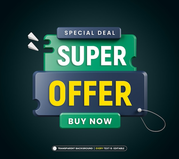 Super offer with editable text 3d banner