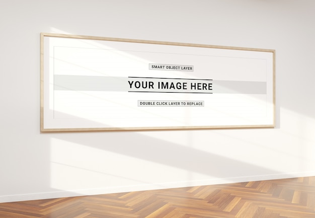 Super panoramic frame in interior mockup