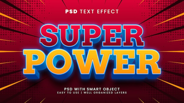 PSD super power hero 3d editable text effect with cartoon and kids text style