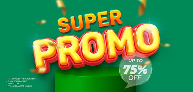 Super promo day poster or banner with custom text editable 3d style text effect