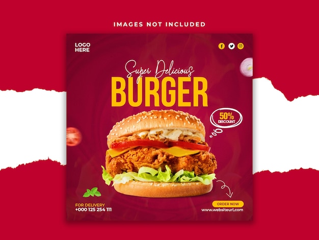 PSD super pyszna restauracja fast food burger social media instagram post lub projekt banera