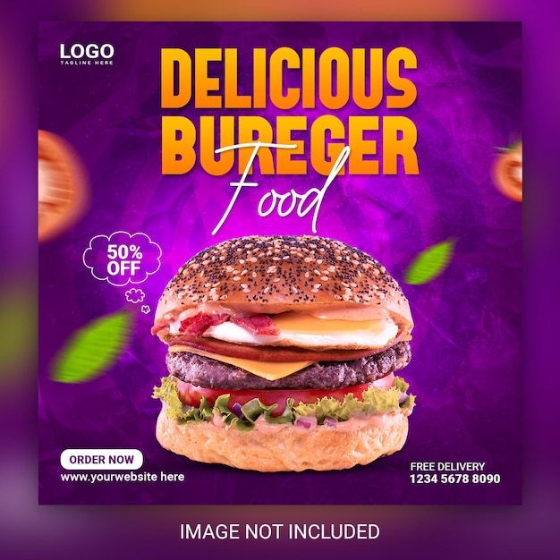 Super Pyszna Restauracja Fast Food Burger Social Media Instagram Post Lub Szablon Projektu Banera