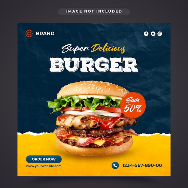 Super Pyszny Burger Promocyjny Baner Na Instagramie Lub Szablon Postu W Mediach Społecznościowych