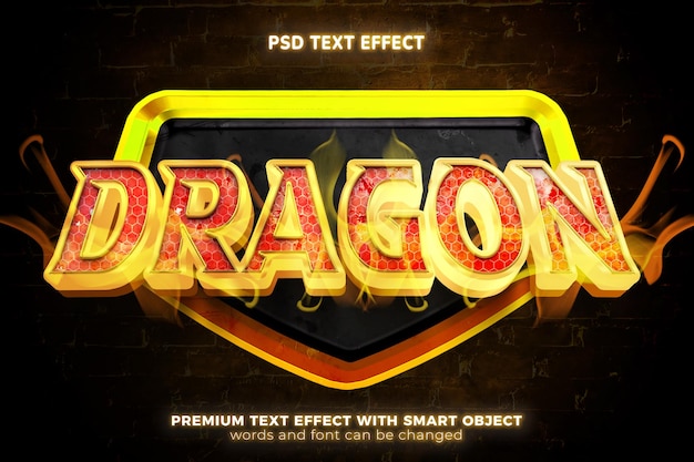 Super red dragon gold mock up template 3d editable text effect style