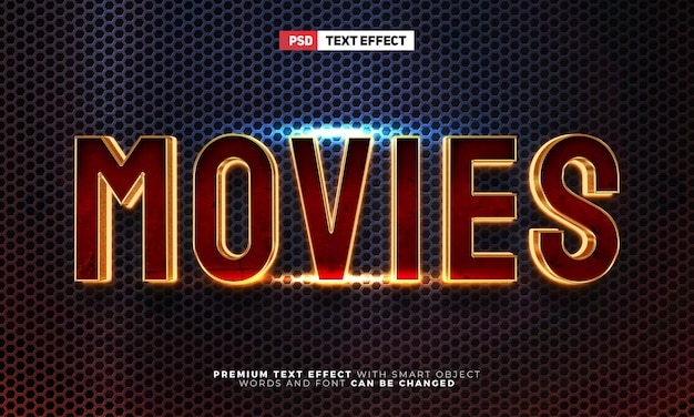 PSD i film super rossi brillano in uno stile di effetto testo modificabile 3d cinematografico