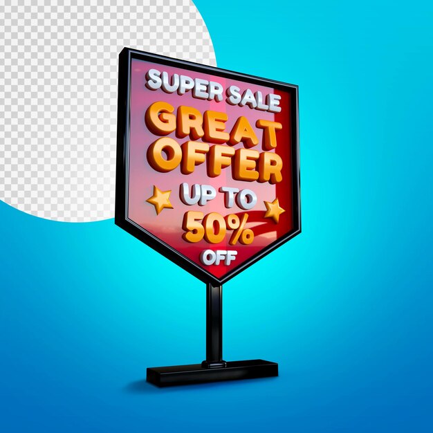 PSD super sale 3d banner mockup isolated on blue