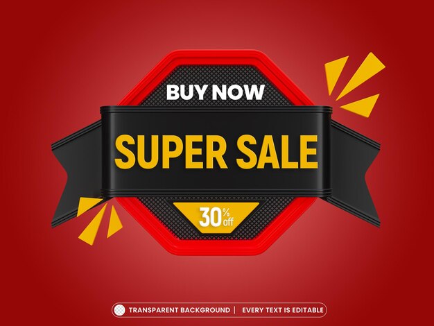 Super sale 3d-promotiebanner met bewerkbaar teksteffect