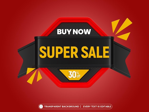 Super sale 3d promotion banner with editable text effect