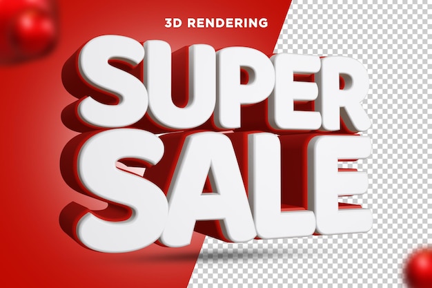 Супер распродажа 3D-рендеринг Текстовая композиция Альфа-фон PSD