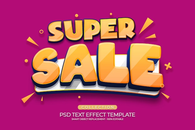 PSD Супер распродажа 3d текстовый эффект пользовательский шаблон с красным и желто-оранжевым цветом фона