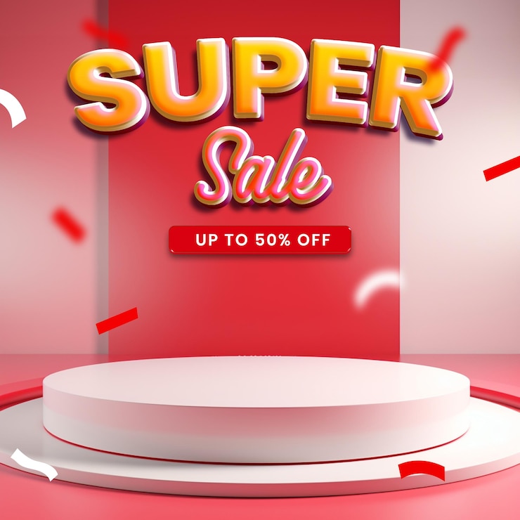 PSD super sale 50 off with podium flash sale discount