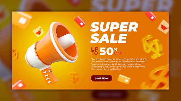 Шаблон 3d-рендеринга super sale banner