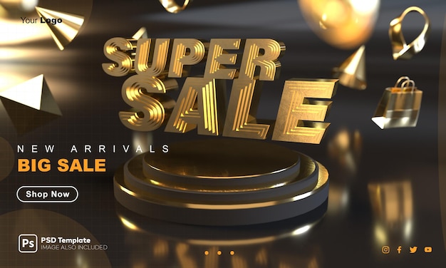 PSD super sale golden banner template