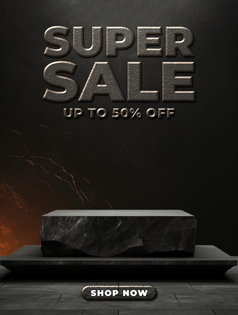 Super sale podium product poster template with dark stone podium for display product empty podium