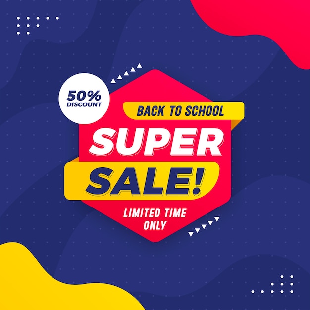 Modello di progettazione banner sconto speciale vendita super per il ritorno a scuola