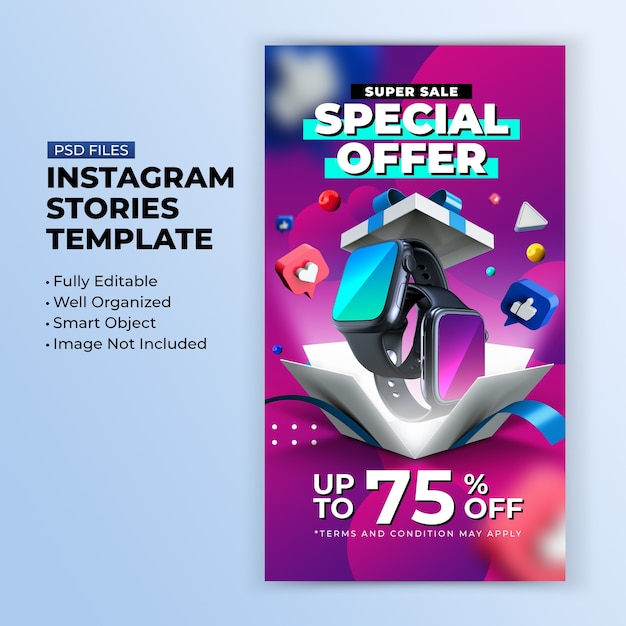 Promozione dell'offerta speciale di vendita eccellente per il modello di progettazione di storie di post di instagram