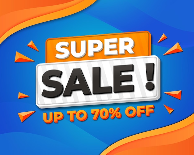 PSD super sale with blue background wave orange