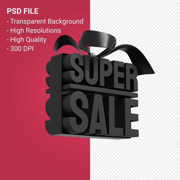 PSD super sale with bow and ribbon 3d design isolated