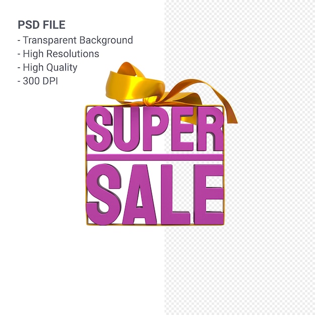 Super sale with bow and ribbon 3d design