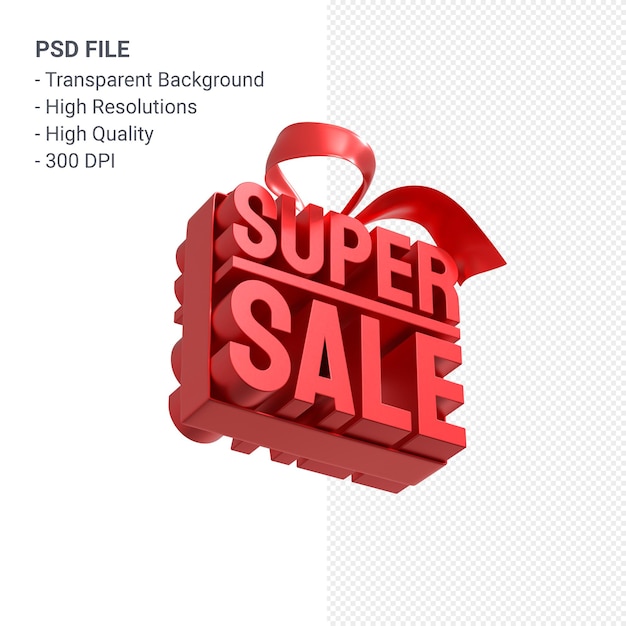 PSD super sale with bow and ribbon 3d design