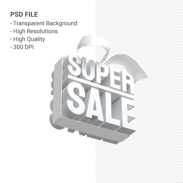 PSD super sale with bow and ribbon 3d design