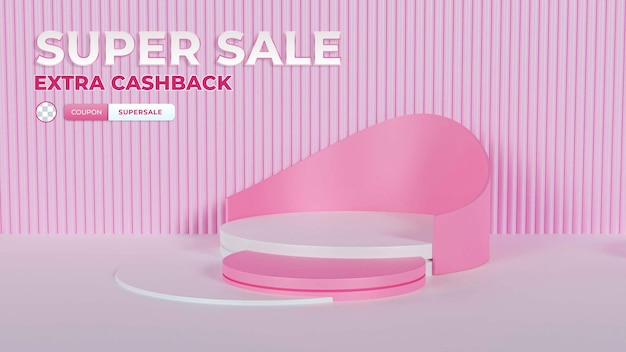 Super vendita con vista frontale del prodotto display podio rosa 3d realistico