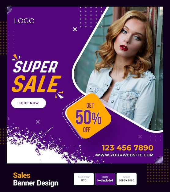 PSD super sales 50% off banner design