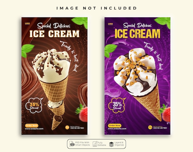 PSD super special ice cream menu promotion with social media stories