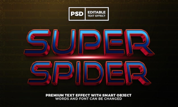 Super spider superheld 3d bewerkbare teksteffectstijl