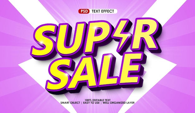Super sprzedaż efekt stylu tekstu premium z gradientem żółtym i fioletowym
