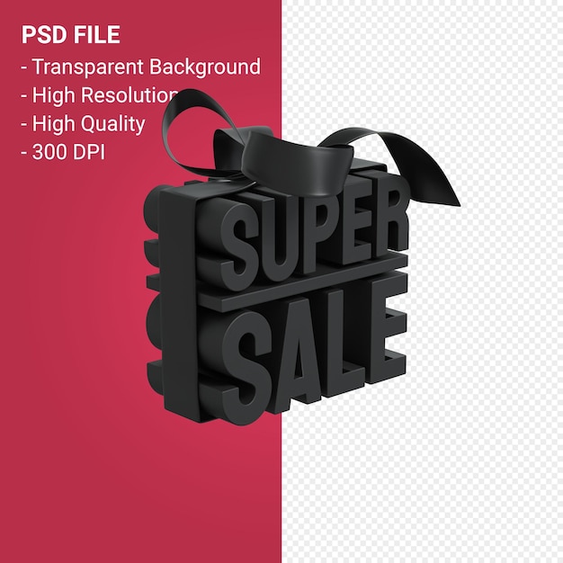 PSD super verkoop met boog en lint 3d-ontwerp geïsoleerd