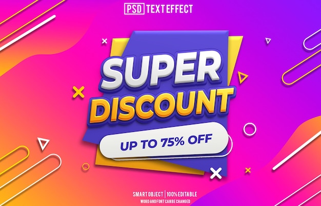 Super zniżka efekt tekstu czcionka edytowalna typografia tekst 3D