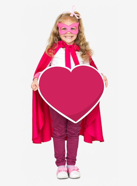 PSD superbohater dziewczyna trzyma serce ikonę