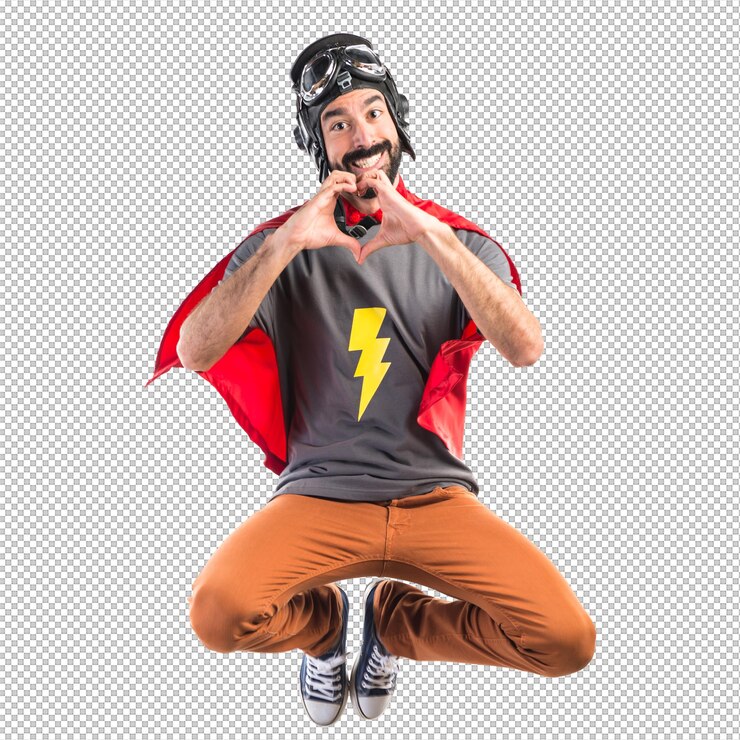 PSD superbohater robi serce rękami.