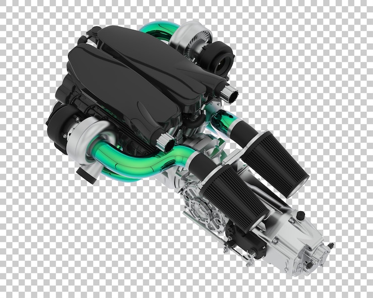 PSD supercar engine on transparent background 3d rendering illustration