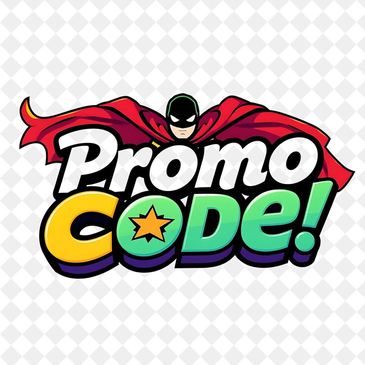 PSD superheld tekst promo code met capes en superheld symbolen tekst is dynamisch en vet met primaire
