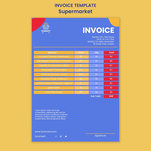 Supermarket business invoice template