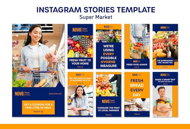 Modello di storie di instagram di concetto di supermercato