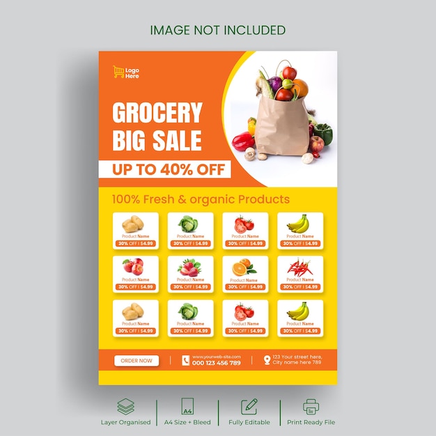 supermarket flyer and grocery sale flyer template design promotion