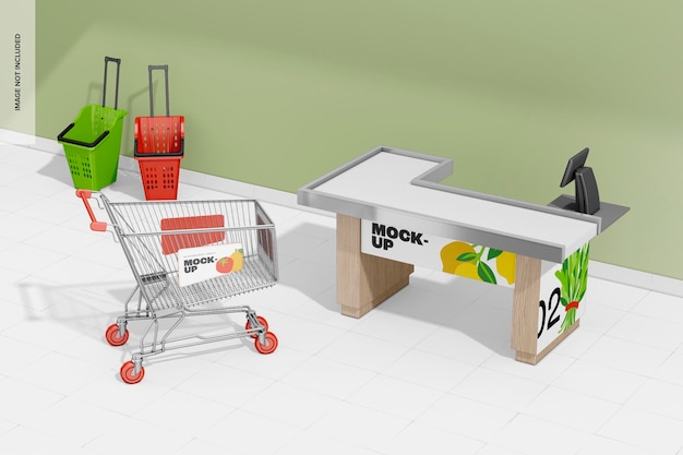 Supermarket Interior Scene Mockup, Perspective